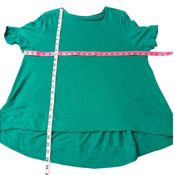 CHICO'S 2 100% Linen Long Tunic Top Tee LG Tiered‎ Back High/Lo Turquoise Green - Picture 4 of 8